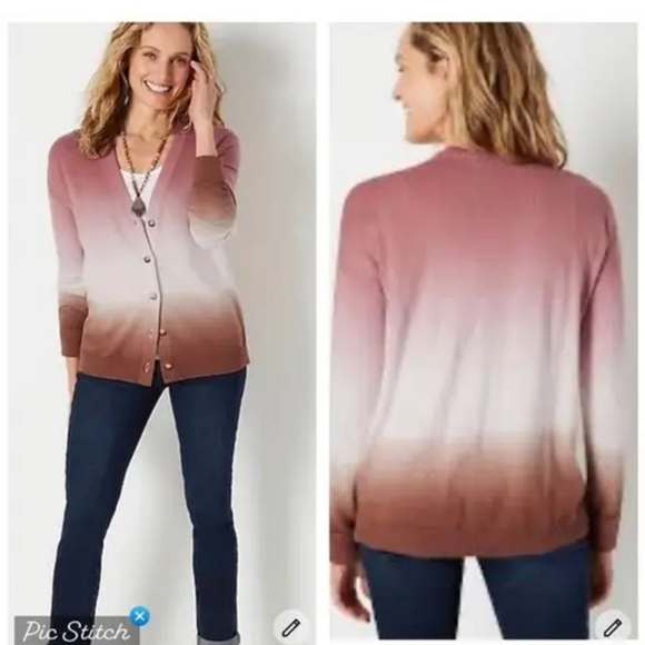 J. Jill sz large ombre color dip sweater cardigan - Picture 1 of 4